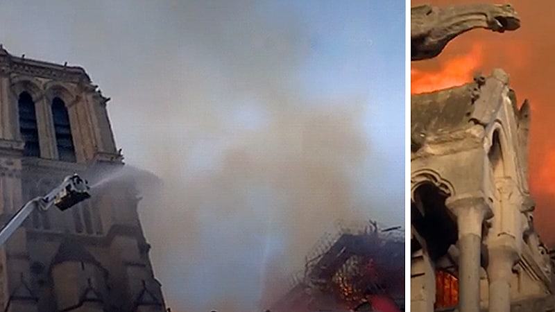 Se brandmännens egna filmer från eldinfernot vid Notre-Dame