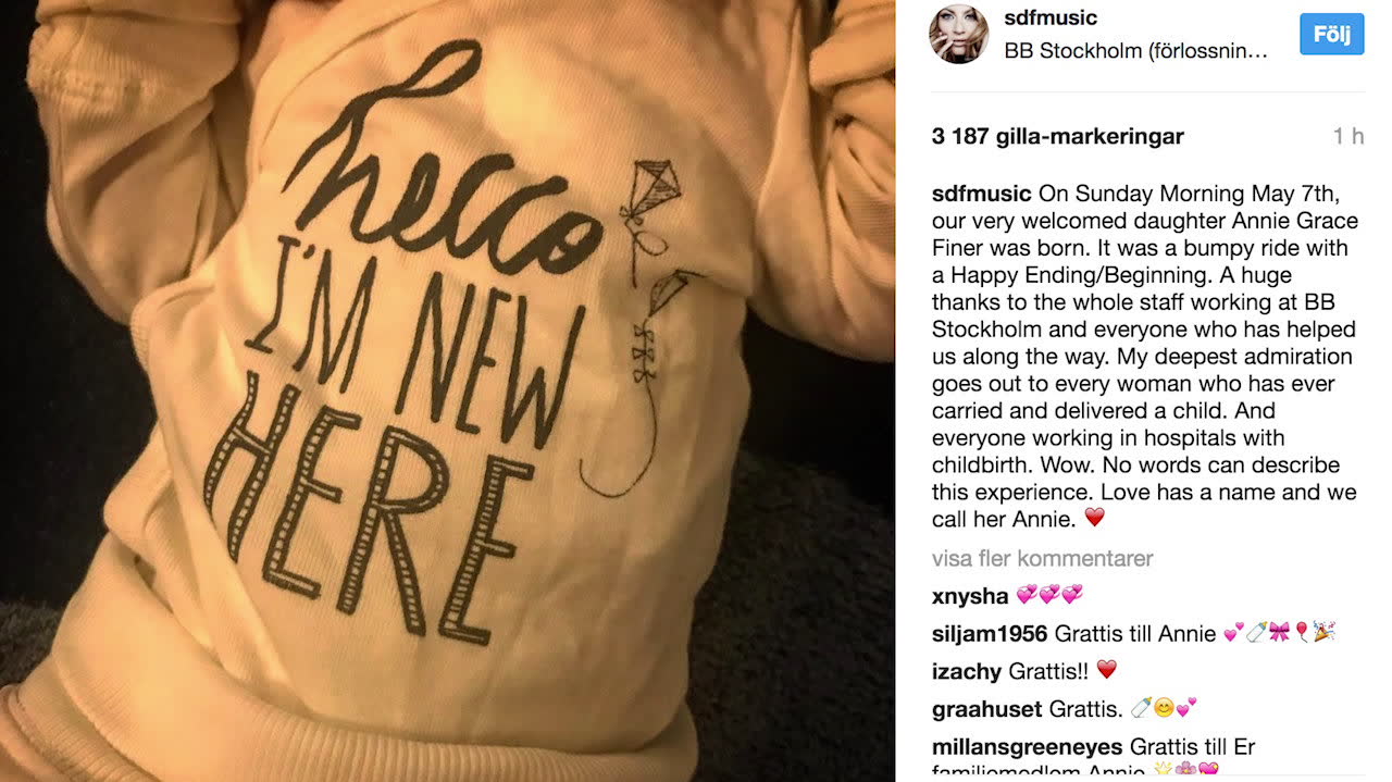 Sarah Dawn Finer har blivit mamma