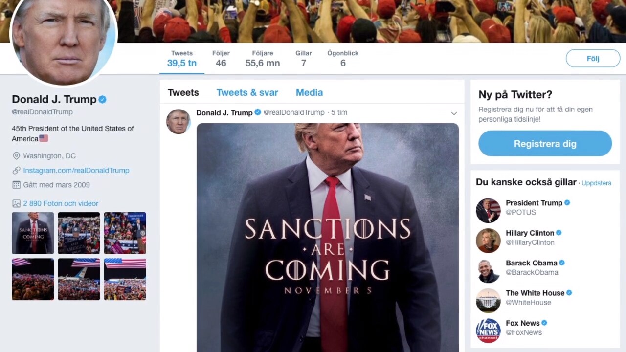 Trump twittrar om nya sanktioner mot Iran