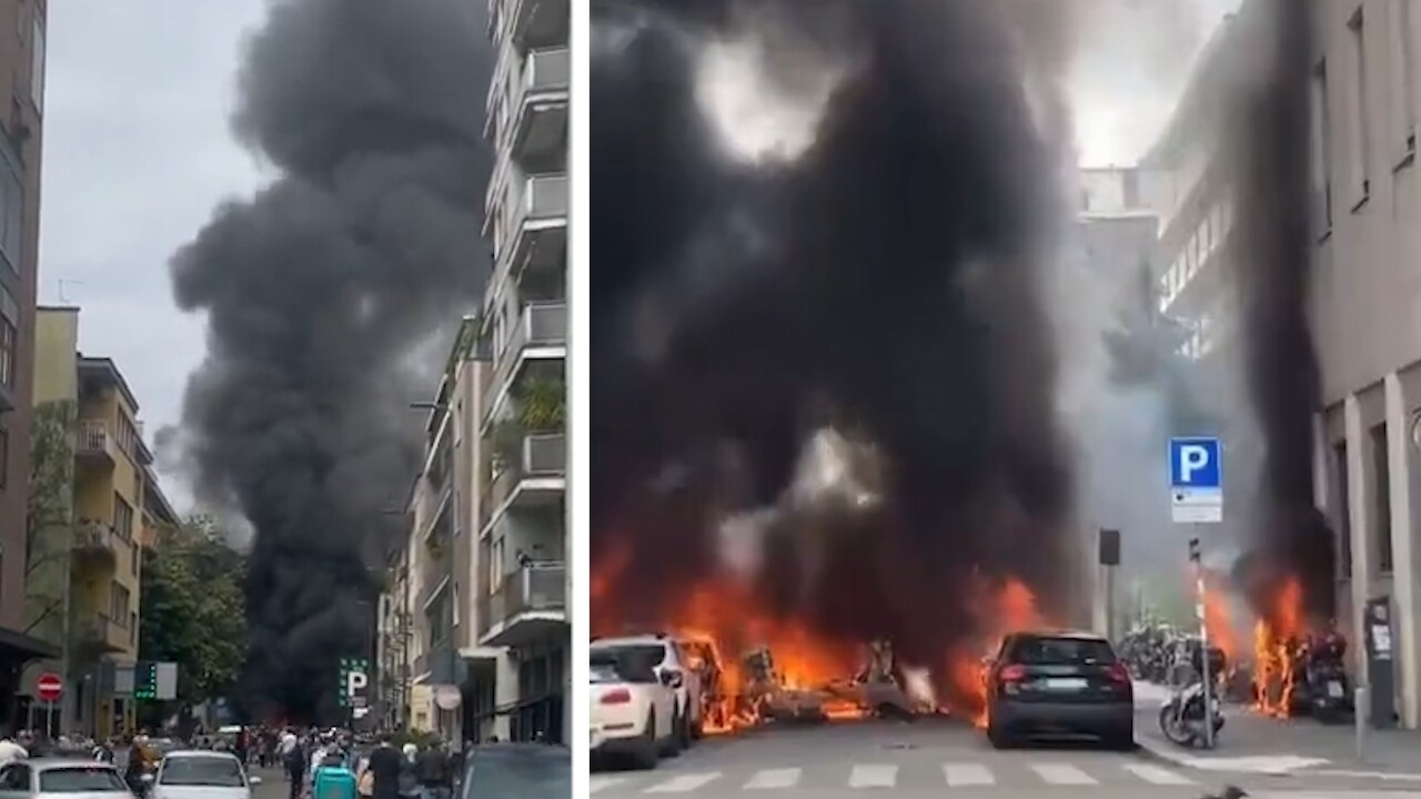 Se videon: Flera bilar brinner i centrala Milano