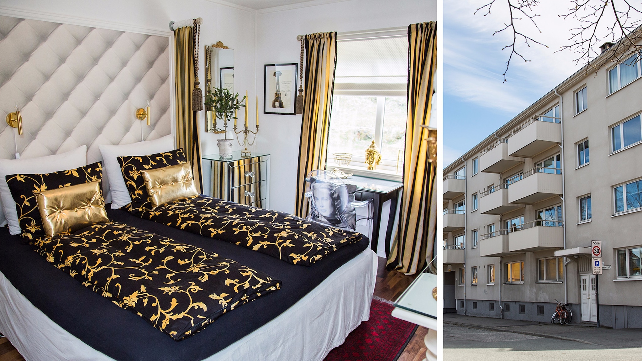 Hjem: Grått ute, gull og glitter inne