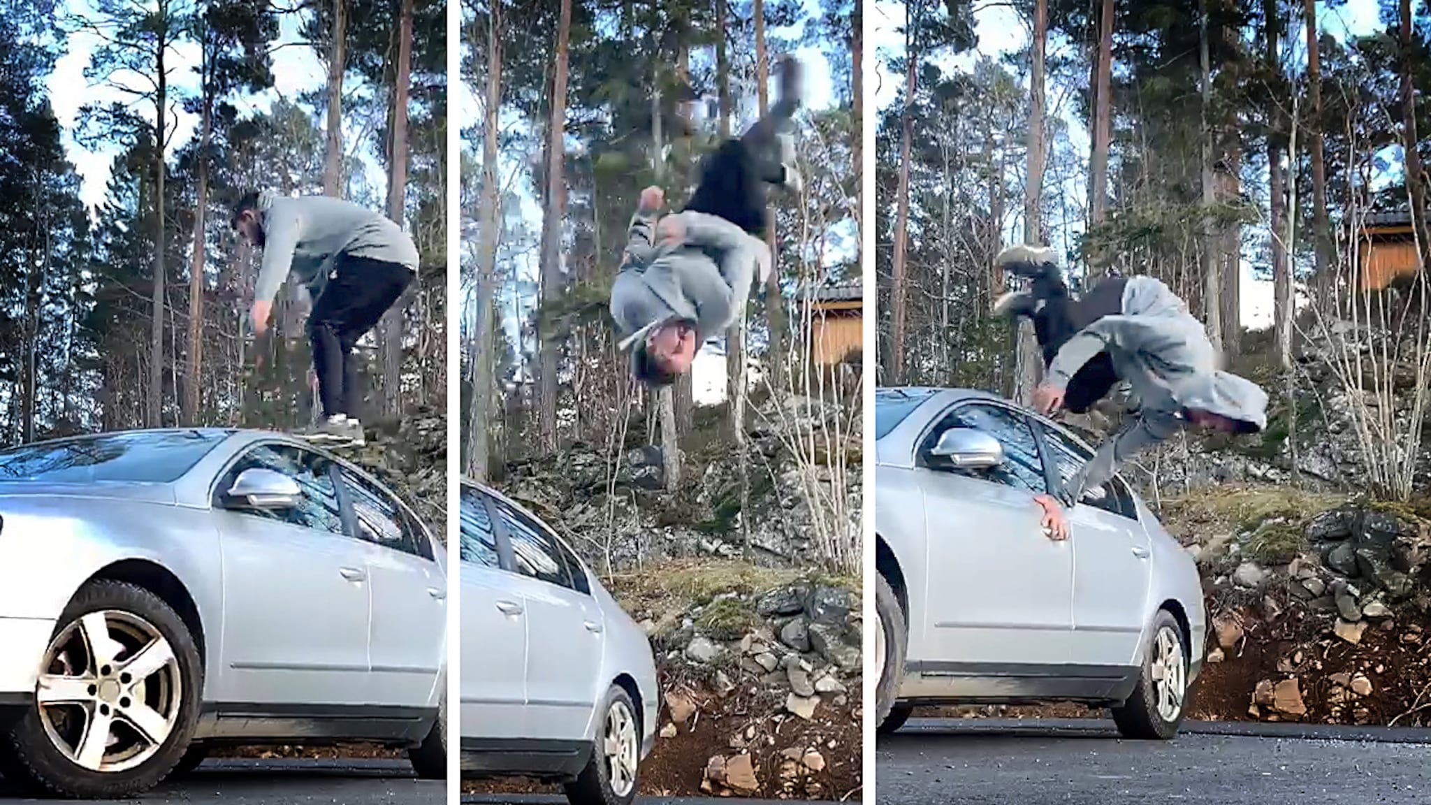 VIDEO: Bruker bilen til å trene på salto