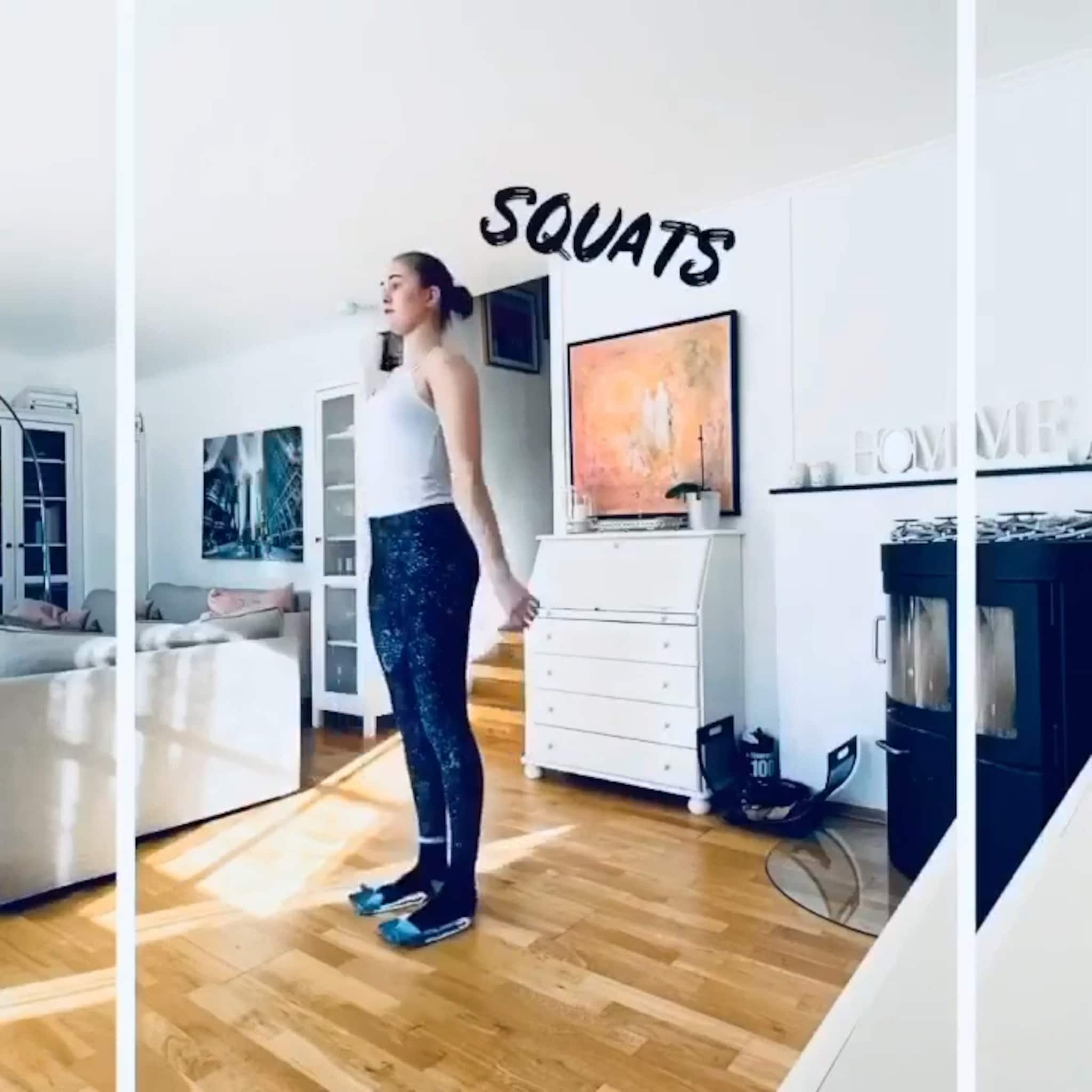 Nina Marie Gyberg trener hjemme i stua