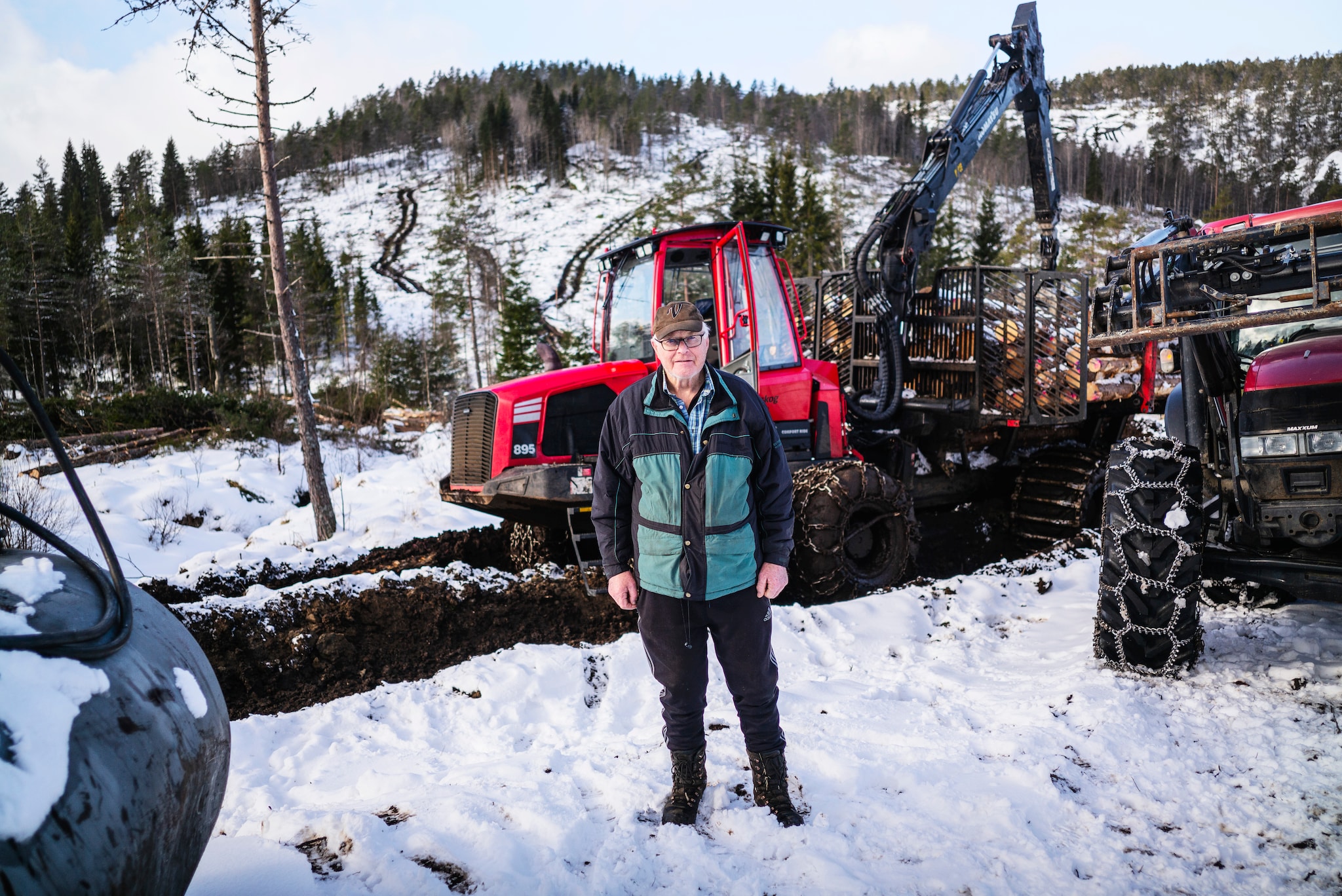 Nå hogger Per Moi trærne han plantet i 1957