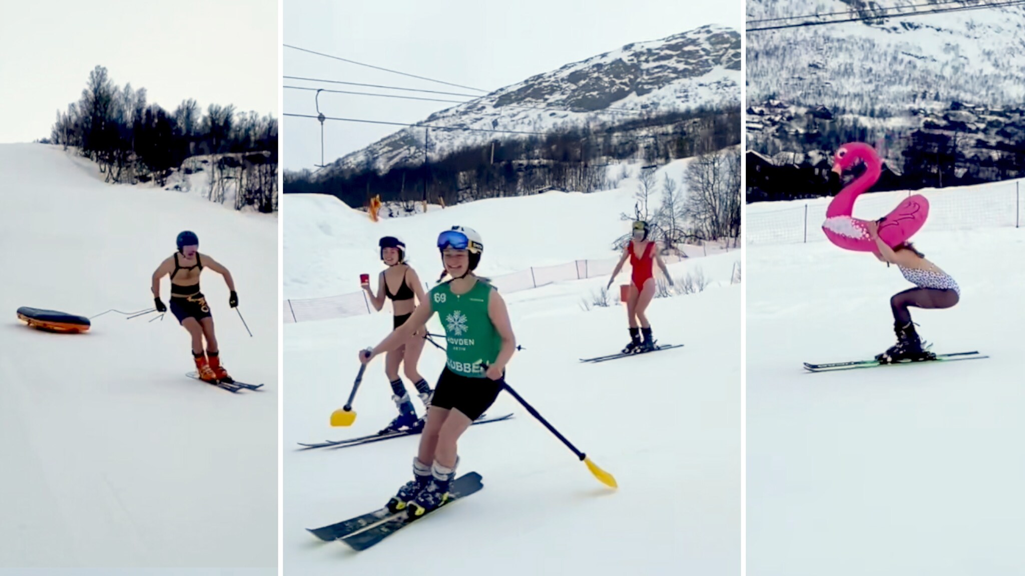 VIDEO: Stod på ski i badetøy - lover snø til mai